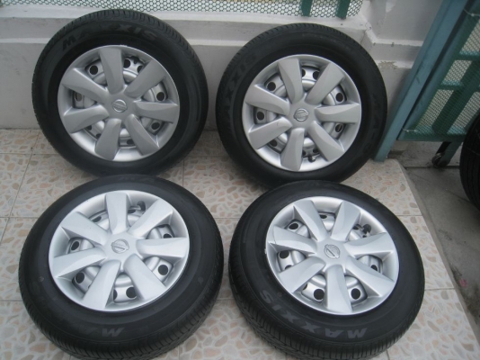 ขายกะทะล้อ nissan march 14" 4/100 (ชุดที่2) +ฝาครอบ+ยางปี12(081-3747940)