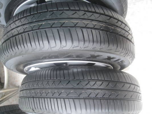 ขายกะทะล้อ nissan march 14" 4/100 +ฝาครอบ+ยางปี12(081-3747940)