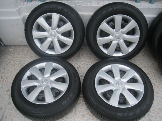 ขายกะทะล้อ nissan march 14" 4/100 +ฝาครอบ+ยางปี12(081-3747940)
