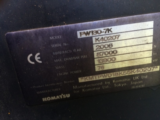 ถึงไทยแล้ว Komatsu PW130-7K ปี 2006 ใช้งานแค่ 5758 ชม. นำเข้าจากยุโรป สภาพดีมาก