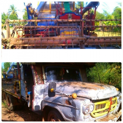 ขายแพ็คคู่ รถเกี่ยวข้าวไทยเจริญเครื่องมิตซู225แรงตัวเดิน12ปั๊ม23 เทรลเลอร์หัวยาว170แรง 10ล้อ1เพลา