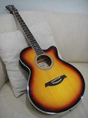 กีต้าร์โปร่งไฟฟ้าตัวบาง Century ของใหม่ สีซันเบิร์ด หน้าเงา เสียงดี 4 EQ ถ่าน ขายถูกมาก