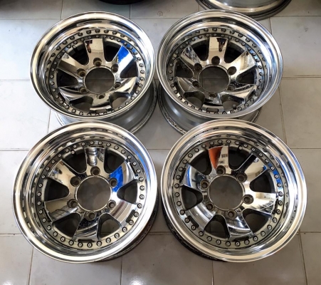 ขายล้อ WORK CRHOME 3 ชิ้นแท้ 15x8 ET-15 6 รูกระบะ ประมูลญี่ปุ่น