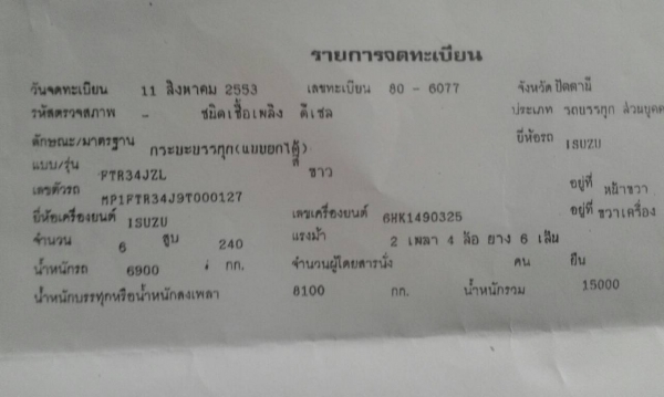 ขายรถบรรทุก 6 ล้อดัมพ์ ISUZU FTR 240 แรงม้าปี 2553 ไมล์ 203560 ราคา 1250000