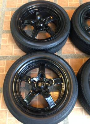 ล้อVolk ขอบ17 5รู114 พร้อมยาง Bridgestone 205 55 17 ปี14 ดอกเต็ม พร้อมใช้งานยาวๆ ราคาไม่แพง