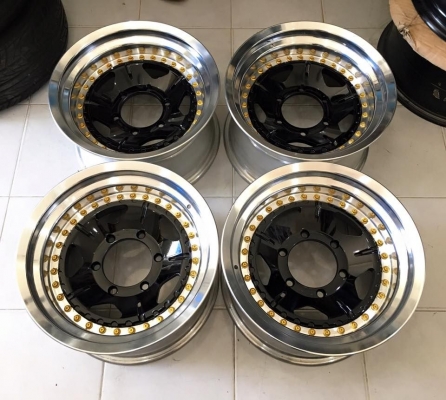 ขายล้อ RAYS POWER VOLK 15x8" ออฟ+2 6 รูกระบะ ดำขอบเงาหมุดทอง