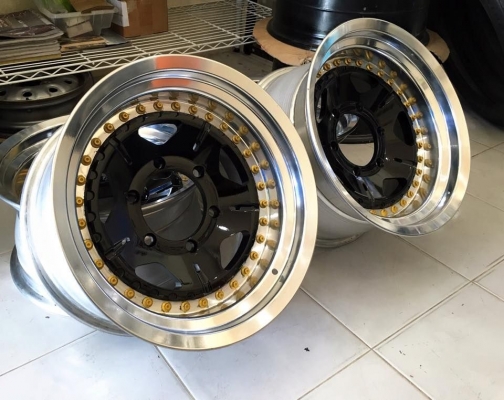 ขายล้อ RAYS POWER VOLK 15x8" ออฟ+2 6 รูกระบะ ดำขอบเงาหมุดทอง