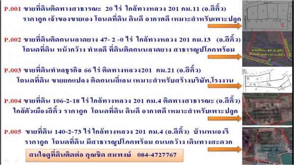 ขายที่ดินติดทางสาธารณะ  20ไร่, 47ไร่, 66ไร่ ,106ไร่ ,140ไร่ ทำเลดี (อ.สีคิ้ว)