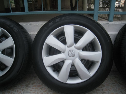 ขายกะทะล้อ nissan march 14" 4/100 +ฝาครอบ+ยางปี12(081-3747940)