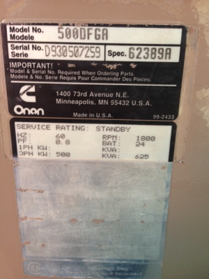 เครื่องกำเนิดไฟฟ้า CUMMINS VTA28-G2/625KVA (Gen Set)