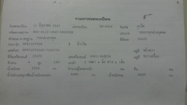 ISUZU NPR  6 ล้อ  130 แรงม้า ปีจดทะเบียน 2547