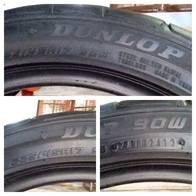 ขายยาง dunlop DZ101 225 45 17 ปี13 ดอกหนาสภาพสวยไม่บวมไม่ปะไม่มีแตกลายงาขอบในมีขาดบางตอนถอดยาง 1คู่ ราคา2400บาท รับประกันยางทุกเส้นยินดีคืนเงิน โทร0924462525โส กทม