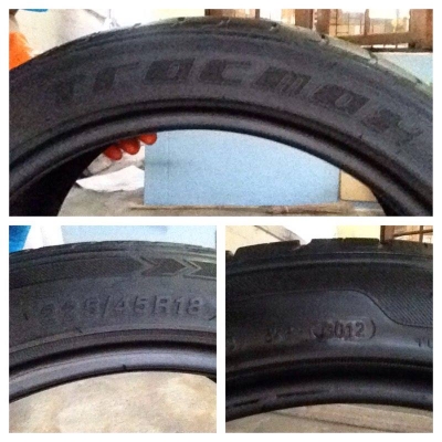 ขายยาง Tracmax F106 225 45 18 ปี12 ดอกหนาสภาพสวยไม่บวมไม่ปะไม่มีแตกลายงา 1คู่ ราคา1600บาท รับประกันยางทุกเส้นยินดีคืนเงิน โทร0924462525โส กทม