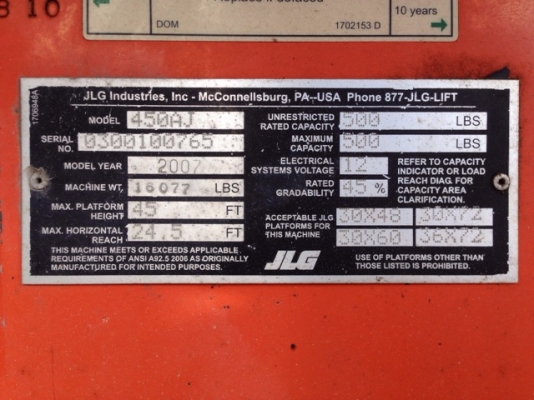 รถกระเช้า บูมลิฟต์ JLG 450AJ สูง 13.72 m (USA) สนใจโทร. 080-6565422 (หนิง)