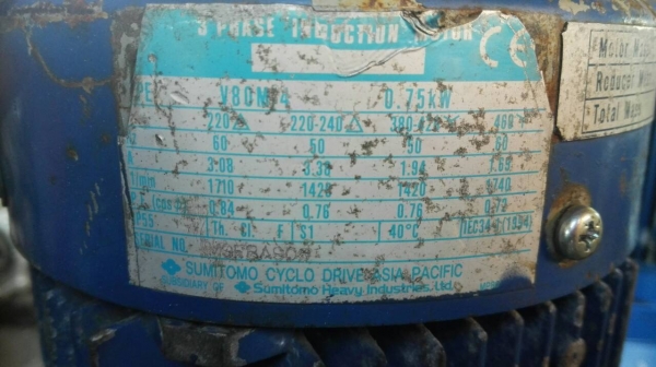 Sell>> มอเตอร์เกียร์ Sumitomo Hyponic Drive 1 HP. 380V. ทด 1:25 เพลาออกคู่ 60 RPM. สวยสดแน่น!!