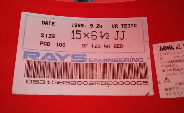 ล้อ,TE37 Red แท้ 15X6.5 Of20 4H100 ก้านยกสุดๆ 32,000