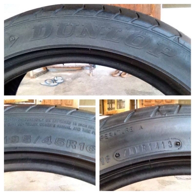ขายยาง dunlop  195 45 16 ปี13 ดอกหนาสภาพสวยไม่บวมไม่ปะไม่มีแตกลายงา 1ชุด4เส้น ราคา2400บาท รับประกันยางทุกเส้นยินดีคืนเงิน โทร0924462525โส กทม