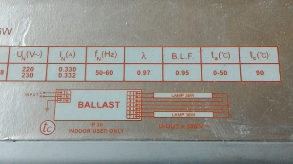 บัลลาสต์อิเล็กทรอนิกส์ ขนาดต่อ 36*2 ต่อหลอดยาวได้ 2 หลอด ไม่ต้องใช้สตาร์เตอร์ต่อ ติดง่าย (มีเยอะ)