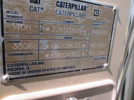 ขายรถเกรดนำเข้า จากอเมริกา CAT 140H 2ZK03599 ปี 1998  สภาพดี ขายพร้อมชุดแจ้งจำหน่าย