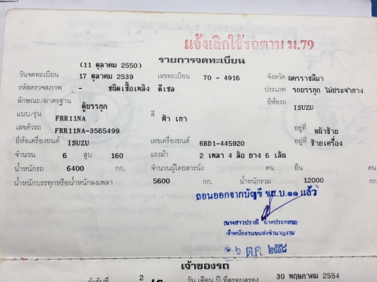 รถบรรทุก 6 ล้อ ยาว 7.20 ม. ISUZU FRR11NA เครื่อง 6ฺBD1 (160 แรงม้า) รถบรรทุก 6 ล้อ ยาว 7.20 ม. ISUZU FRR11NA เครื่อง 6ฺBD1 (160 แรงม้า)
