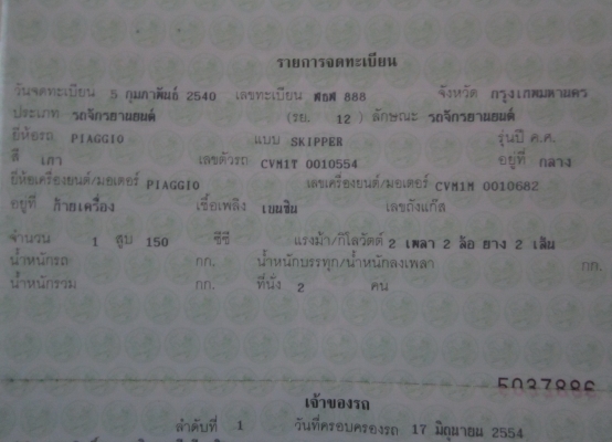 ขายเวสป้า Piaggio Skipper 150 สายพาน ออโตเมติก ทะเบียน 888 พร้อมโอน