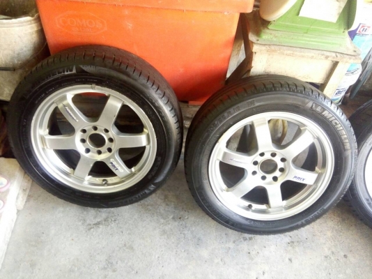 แม็กนำเข้าขอบ 16 ลาย TE37 สีไฮเปอร์ ติดยางเยอรมันดอกเต็ม