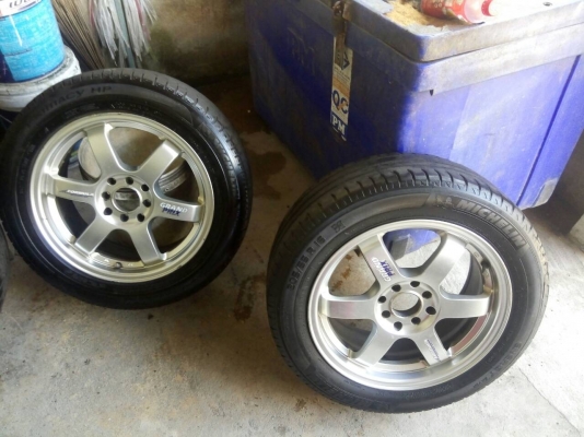 แม็กนำเข้าขอบ 16 ลาย TE37 สีไฮเปอร์ ติดยางเยอรมันดอกเต็ม