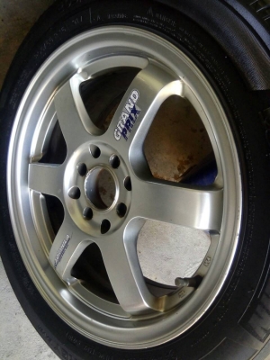 แม็กนำเข้าขอบ 16 ลาย TE37 สีไฮเปอร์ ติดยางเยอรมันดอกเต็ม