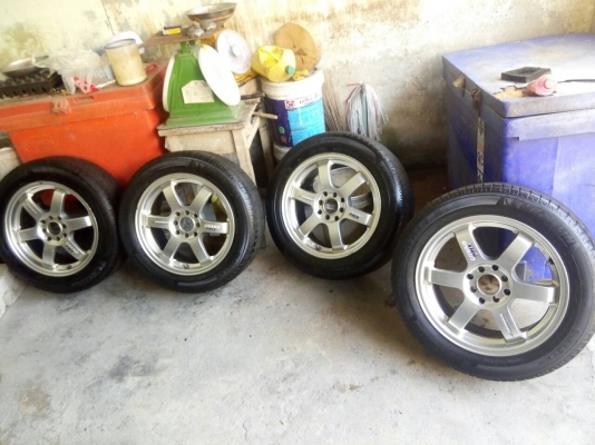 แม็กนำเข้าขอบ 16 ลาย TE37 สีไฮเปอร์ ติดยางเยอรมันดอกเต็ม