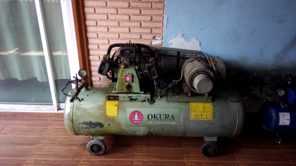 ปั๊มลมOKURA148ลิตรใช้งานได้ปกติเก็บลมอยู่