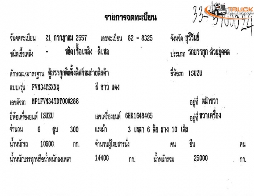 ขาย 10ล้อตู้แห้ง10บาน/ติดตั้งลิฟท์ขนถ่ายสินค้า/รุ่น FVM/300 แรงม้า/ยาว 7.6ม./ปี57