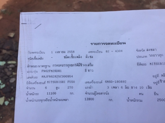 ขายดาวน์รถ 10 ล้อดัมพ์ MITSUBISHI 270 แรงม้าปี 2558 ไมล์ 25458 ขายดาวน์ 380000