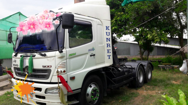 ขายรถบรรทุก 10 ล้อหัวลาก HINO MEGA 251 แรงม้าปี 2553 หางพื้นเรียบ 3 เพลา ราคา 1750000