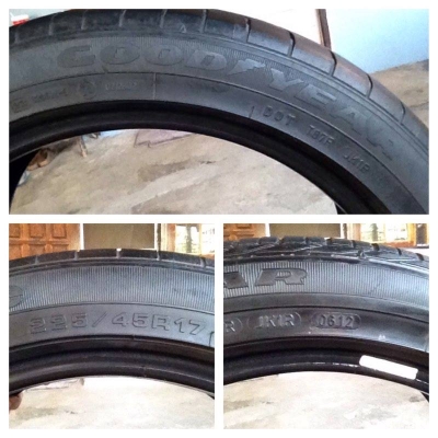 ขายยาง goodyear 225 45 17 ปี12 ดอกหนา สภาพสวย ไม่บวม ไม่มีปะ ไม่มีแตกลายงา 1คู่ ราคา1800บาท รับประกันยางทุกเส้นยินดีคืนเงิน โทร0924462525โส กทม