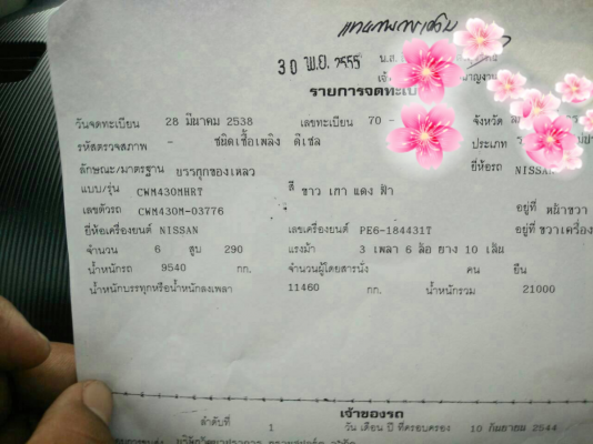 ขายรถบรรทุก 10 ล้อน้ำ NISSAN UD CWM430M 290 แรงม้า ถังบรรจุ 15000 ลิตร ราคา 850000