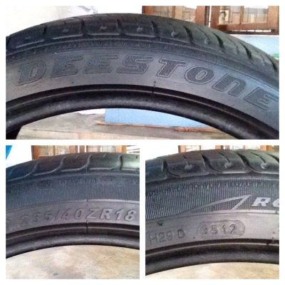ขายยาง Deestoone 235 40 18 ปี12 ดอกหนาสภาพสวยไม่บวมมีปะ1เส้นไม่มีแตกลายงายางกินขอบนิดเดียว 1คู่ ราคา1000บาท รับประกันยางทุกเส้นยินดีคืนเงิน โทร0924462525โส กทม