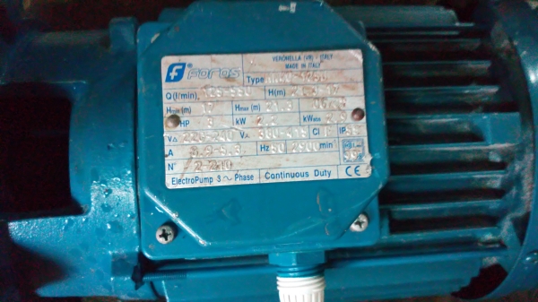 ขาย !! ปั้มน้ำหอยโข่งFOROS.ของ อิตาลี่ ขนาด3แรง380v. พน้อมใช้