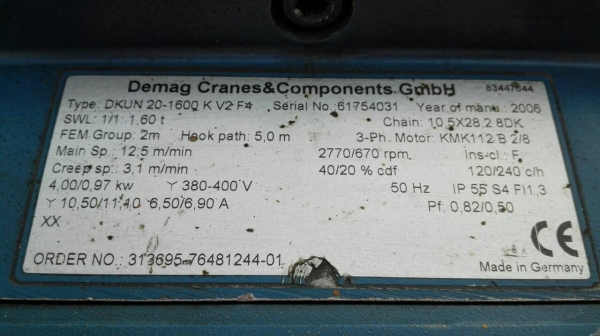 Sell>> รอกโซ่ไฟฟ้า ‪#&lrm;DEMAG‬ Made in Germany ขนาด 1.6 ตัน ไฟ 380V. สภาพ 95\% นางฟ้ามาโปรด รีโมท ตะขอ กล่องโซ่ ใหม่กริ้บ