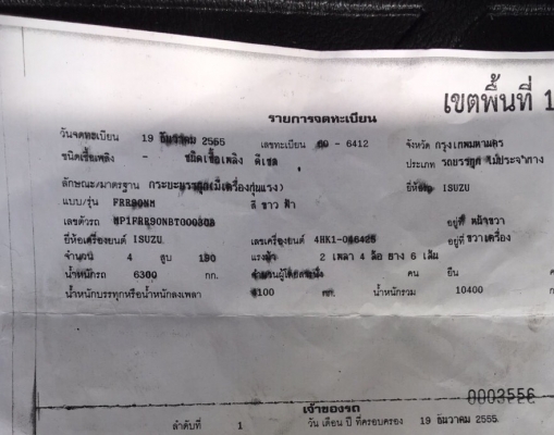 FRR 190 แรง  เครน 3.5 ตัน  3 ปลอก  ยาว 6.5  เมตร ราคา1,350,000 บาท