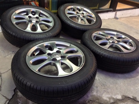 แม็ก+ยางเดิมToyota(รุ่นพิเศษ_ฉลอง50ปี) ขอบ15"4รู100 พร้อมยางปี12 ดอกเยอะ ยกชุด4,500.฿