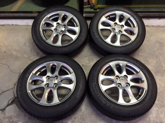 แม็ก+ยางเดิมToyota(รุ่นพิเศษ_ฉลอง50ปี) ขอบ15"4รู100 พร้อมยางปี12 ดอกเยอะ ยกชุด4,500.฿