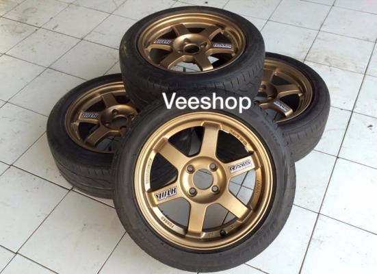 Te37 ขอบ15"4รู100 กว้าง7"ออฟ35+ยาง195/50/15 บริสโตน.re002 ปี13 ขายยกชุด 10,900.฿