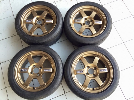 Te37 ขอบ15"4รู100 กว้าง7"ออฟ35+ยาง195/50/15 บริสโตน.re002 ปี13 ขายยกชุด 10,900.฿