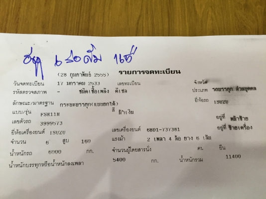 รถอีซูซุ 6 ล้อดั้ม  160 แรงม้า  ปี 33.   สนใจติดต่อ  081 - 6079515