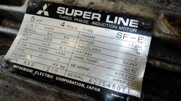 ** เหลือ 1 ตัว!! ** มอเตอร์ Mitsubishi JAPAN 5 HP. 380V. 1440 RPM. Type SF-J ตัวเจแปนรุ่นทนยอดนิยม วิ่งเงียบใช้งานยาวๆสบายใจครับ.