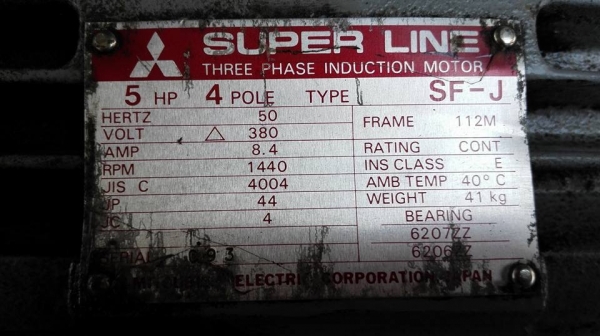 ** เหลือ 1 ตัว!! ** มอเตอร์ Mitsubishi JAPAN 5 HP. 380V. 1440 RPM. Type SF-J ตัวเจแปนรุ่นทนยอดนิยม วิ่งเงียบใช้งานยาวๆสบายใจครับ.