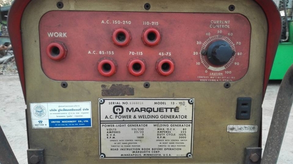 **** SOLD ****  เครื่องปั่นไฟ MARQUETTE Made in USA. ขนาด 5 K.V.A. 220V. เชื่อมงานได้ เป็นของใหม่เก่าเก็บ งานอเมริกา สภาพสวย พร้อมใช้.