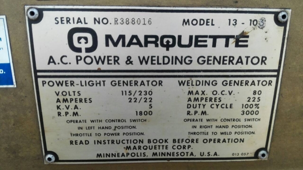 Sell>> เครื่องปั่นไฟ MARQUETTE Made in USA. ขนาด 5 K.V.A. 220V. เชื่อมงานได้ เป็นของใหม่เก่าเก็บ งานอเมริกา สภาพสวย Sell>> เครื่องปั่นไฟ MARQUETTE Made in USA. ขนาด 5 K.V.A. 220V. เชื่อมงานได้ เป็นของใหม่เก่าเก็บ งานอเมริกา สภาพสวย