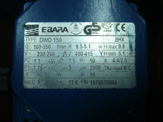 ลดราคาสุด สุด ปั๊มน้ำEBARA จากอิตาลีแท้ หอยโข่งสแตนเลสแบบใบเปิดเข้า 2 นิ้วออก 2 นิ้วรุ่นDWO150ไฟ3สาย แรงม้า 1.5 HP 1.1 kW