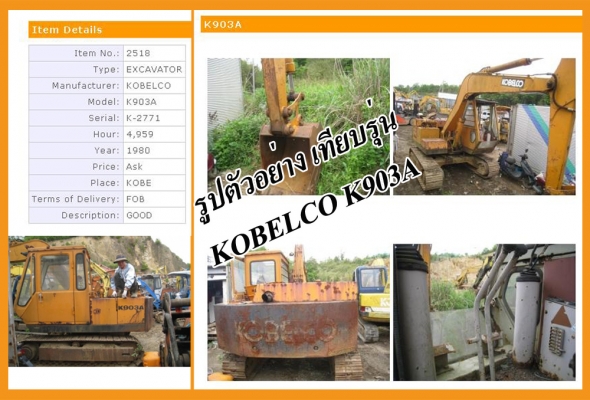 แบคโฮ KOBELCO K903A (PC60) สภาพดี บอดี้เดิมๆ เอกสารอินวอย **ขาย KOBELCO K903A แบคโฮขนาดเทียบเท่าPC60 สภาพดี ราคาเบา เอกสารอินวอย HYD.EXCAVATOR KOBELCO K903A (ซีเรียล)S/N.K-3xxx (PC60) เครื่องเดิม ISUZU 4BB1 ฝาขาว 4สูบ ปั้มเดิม เครื่อ